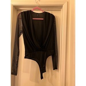 Black top with sheer long sleeves